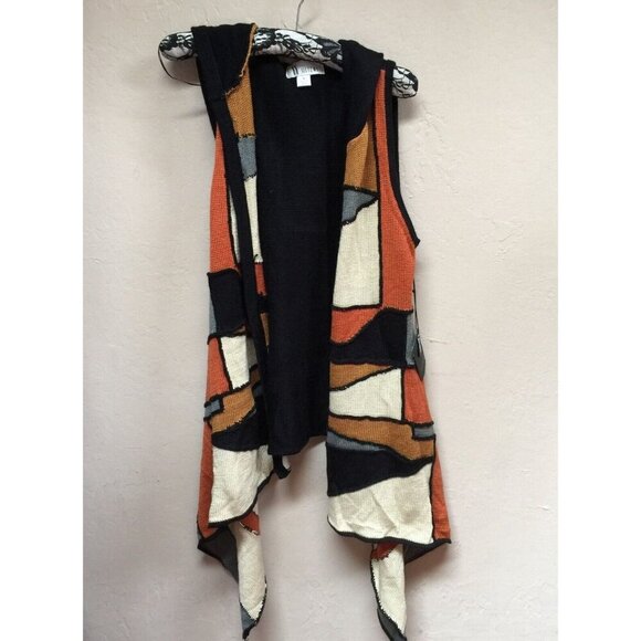 Sisters Sweaters - Sisters Women's Medium Hooded Colorblock Vest Cardigan Sweater in Multicolor New